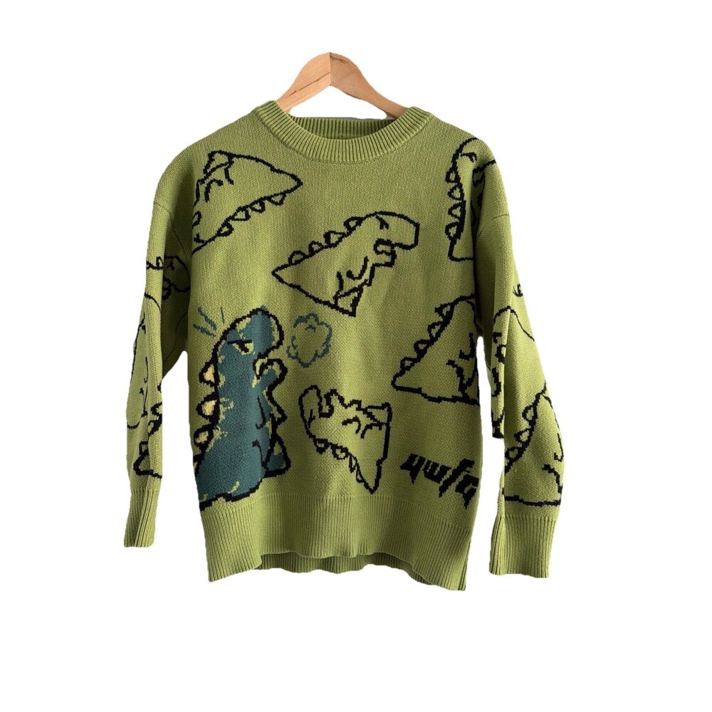 Aelfric Eden Green Dinosaur Cartoon Pattern Oversized Knit Sweater Size Small